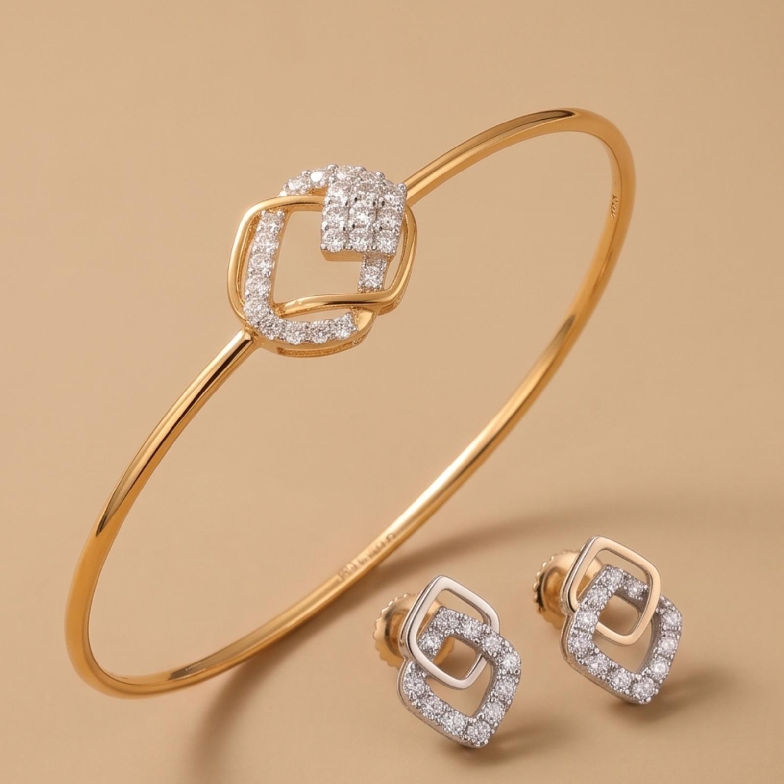 14K Gold Bangles with Matching Natural Diamond Earrings | Bafleh Jewellery