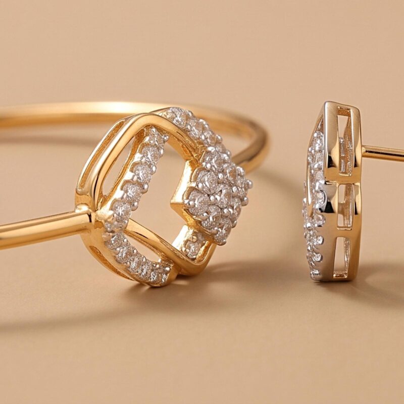Alternative view of 14K Gold Bangles with Matching Natural Diamond Earrings | Bafleh Jewellery