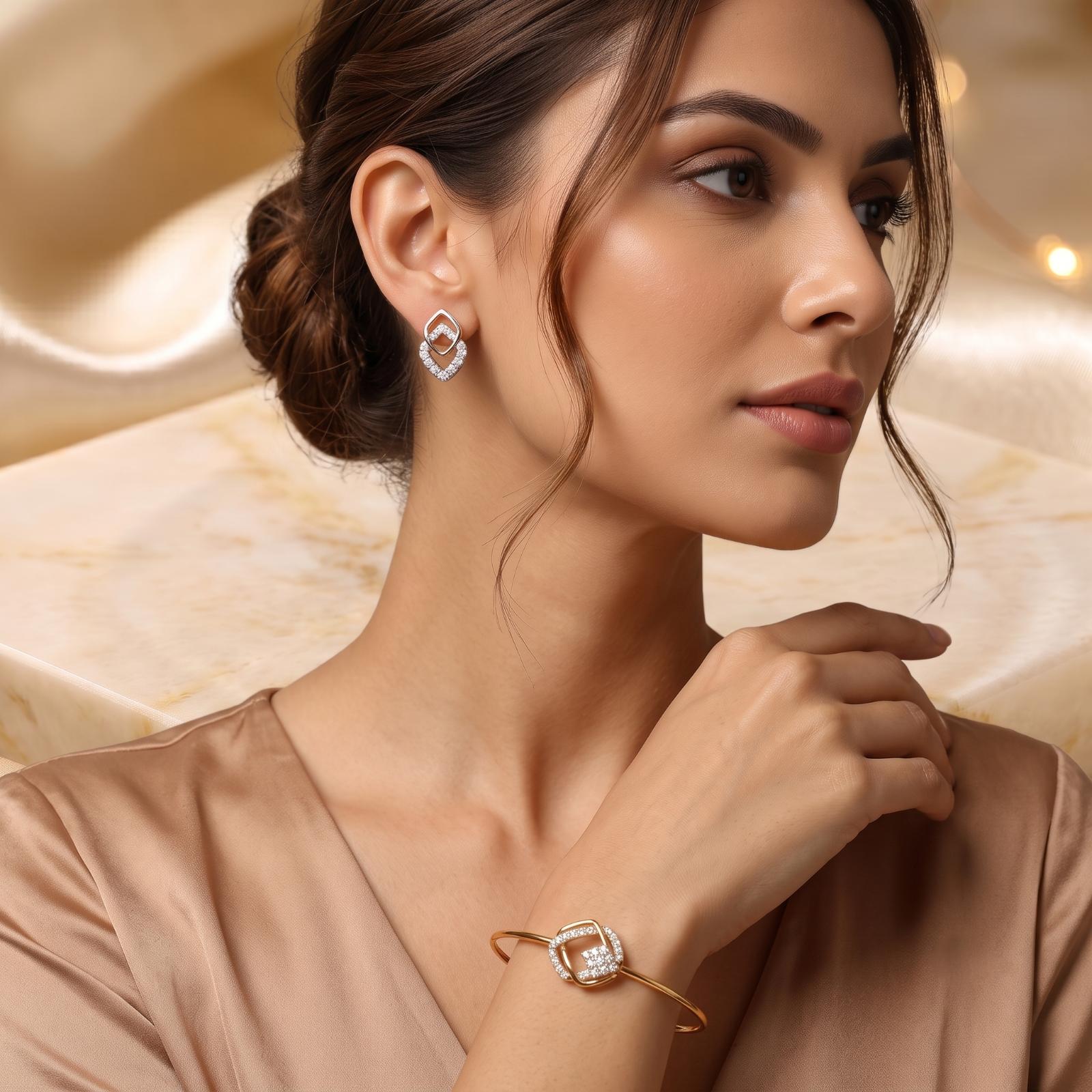 14K Gold Bangles with Matching Natural Diamond Earrings | Bafleh Jewellery - Image 6