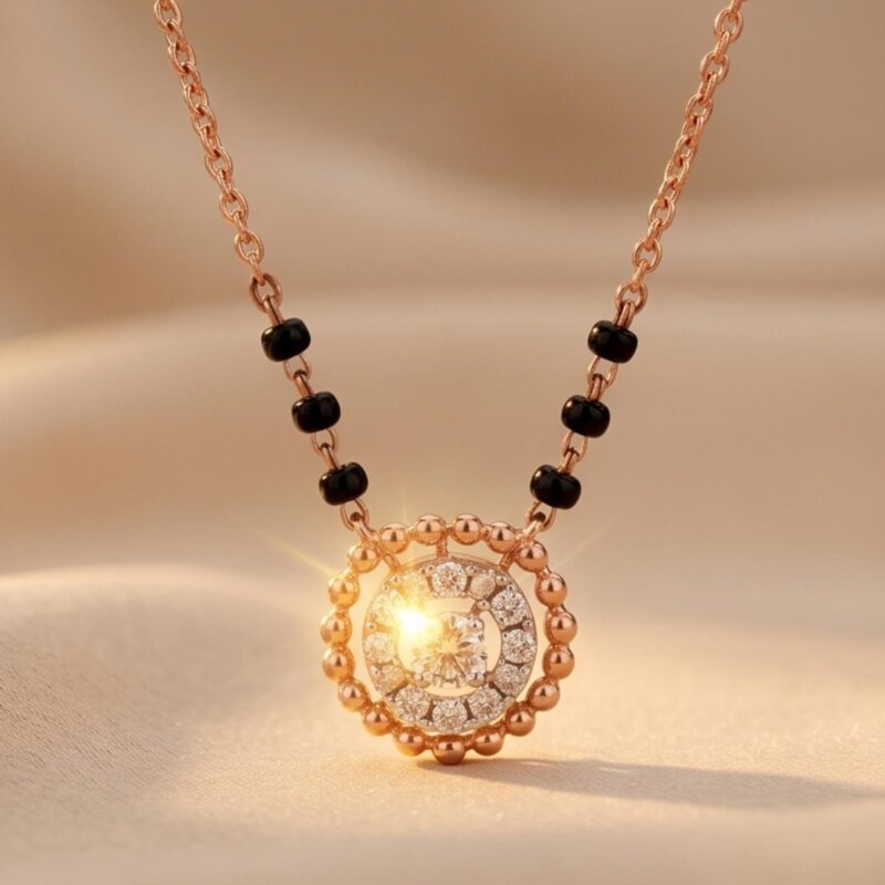 Timeless 14K Gold Mangalsutra with Natural Diamond Sparkle  Crafted to Celebrate Every Special Moment at Bafleh Jewellery