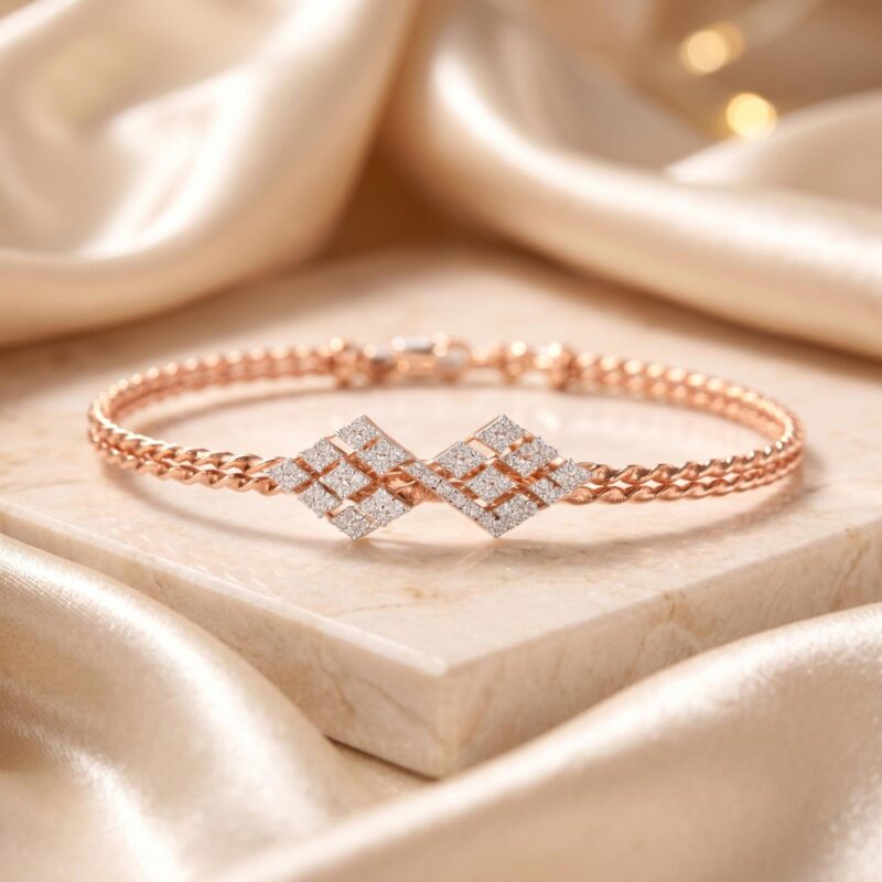 Elegant 14K Gold Diamond Bangle with Certified Natural Diamonds and IDT Certificate by Bafleh Jewellery