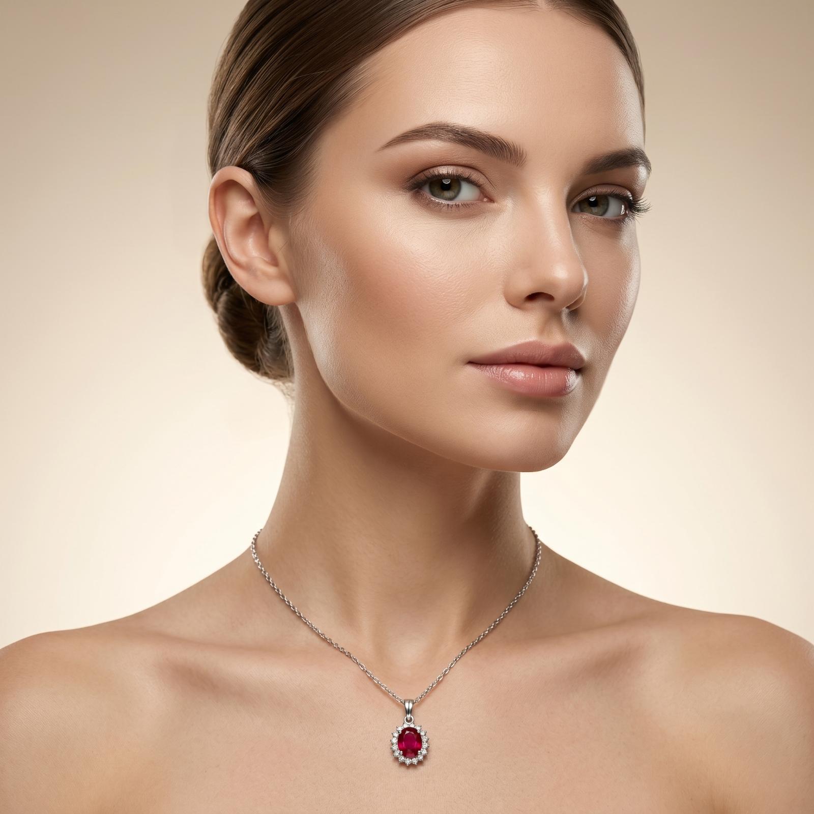 Stunning 18K White Gold Necklace with Natural Diamonds and Rich Ruby Gemstone Luxury Heritage Design by Bafleh Jewellery - Image 4