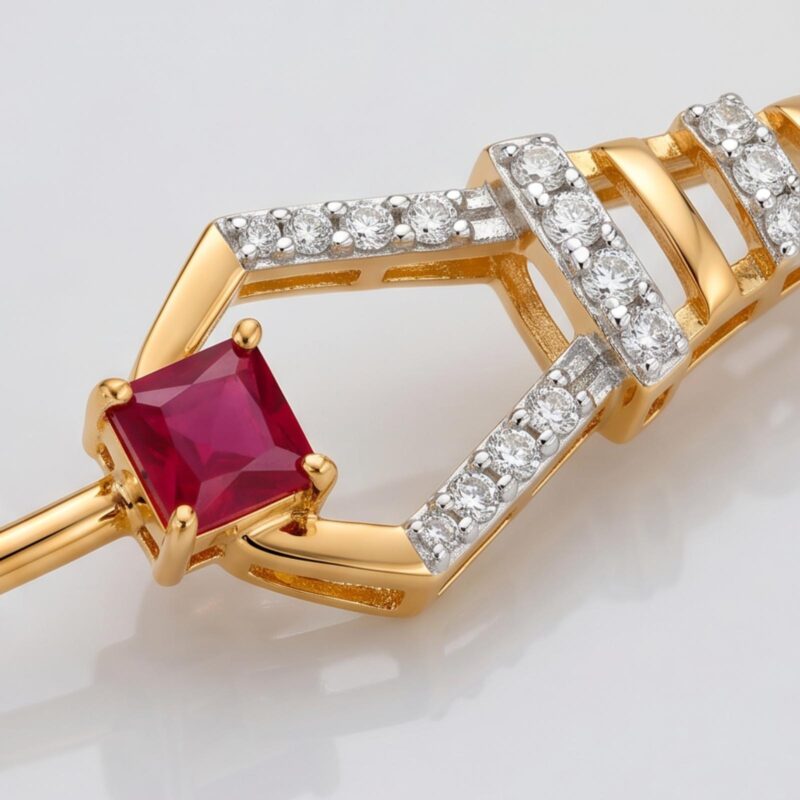 Alternative view of Luxury Crafted Diamond Bangle Featuring Vibrant Ruby Stones in 18K Yellow Gold by Bafleh Jewellery