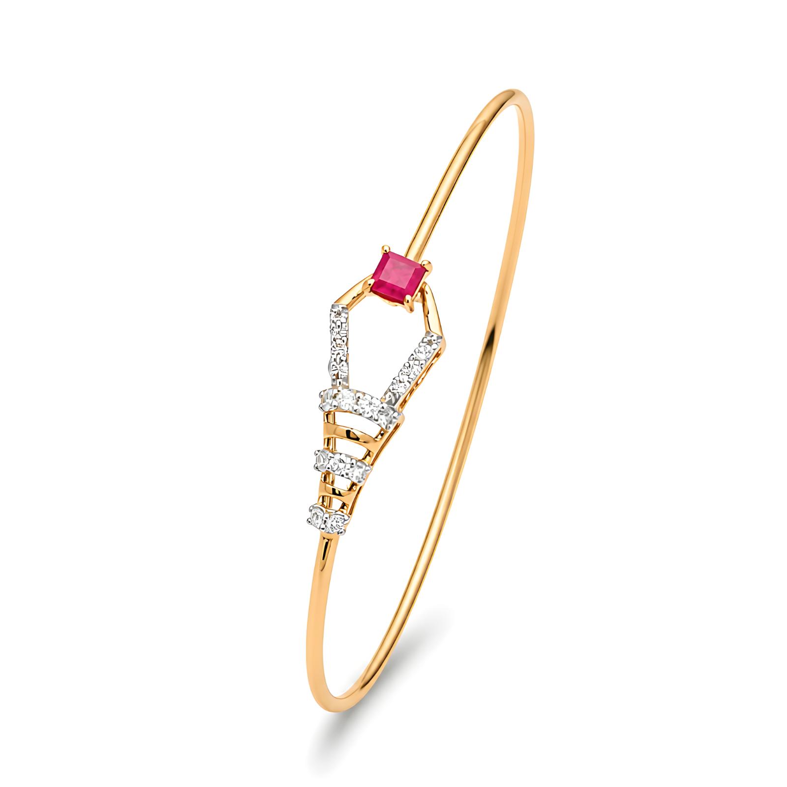 Luxury Crafted Diamond Bangle Featuring Vibrant Ruby Stones in 18K Yellow Gold by Bafleh Jewellery - Image 5