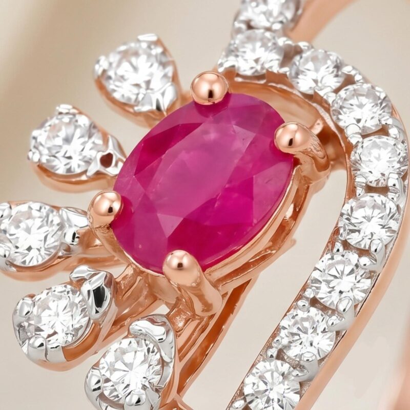 Alternative view of Classic 18K Rose Gold Ring with Rich Ruby Gemstone and Natural Diamond Sparkle  Premium Bafleh Jewellery Design