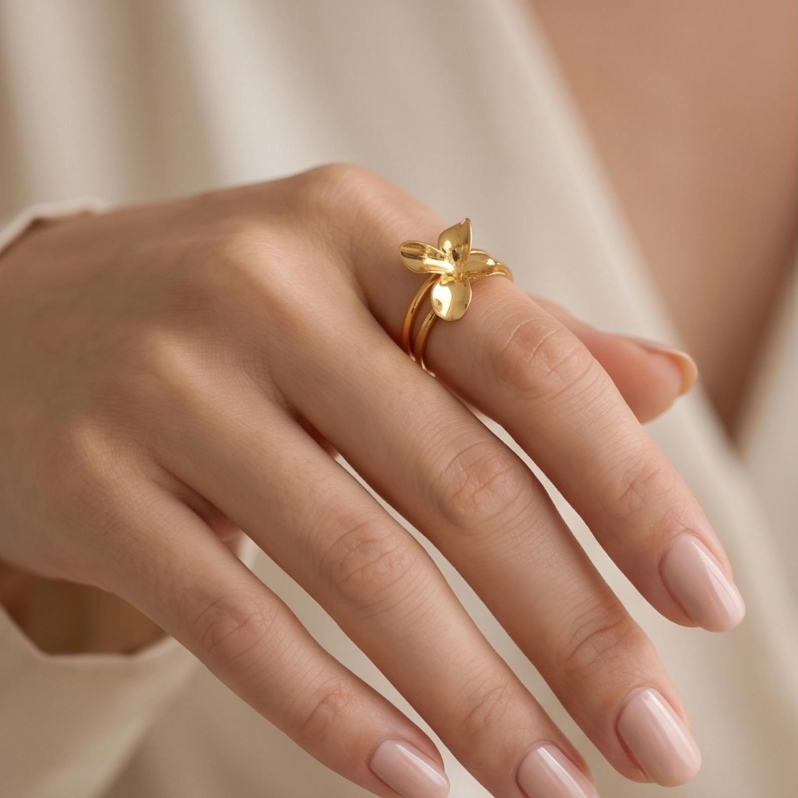 18K Gold Blooming Flower Split Band Ring - Image 5