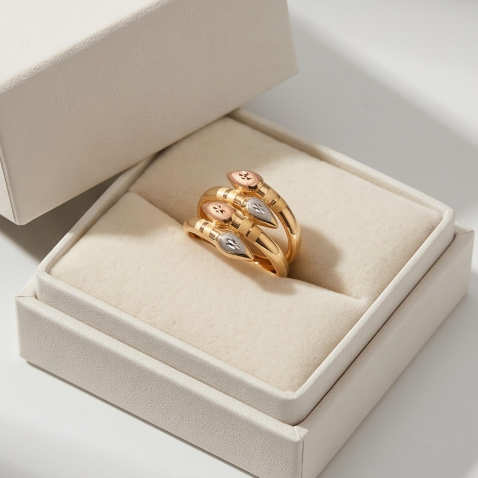 Bafleh 18K Tri Color Gold Multi Layer Ring with Teardrop Motifs - Image 2
