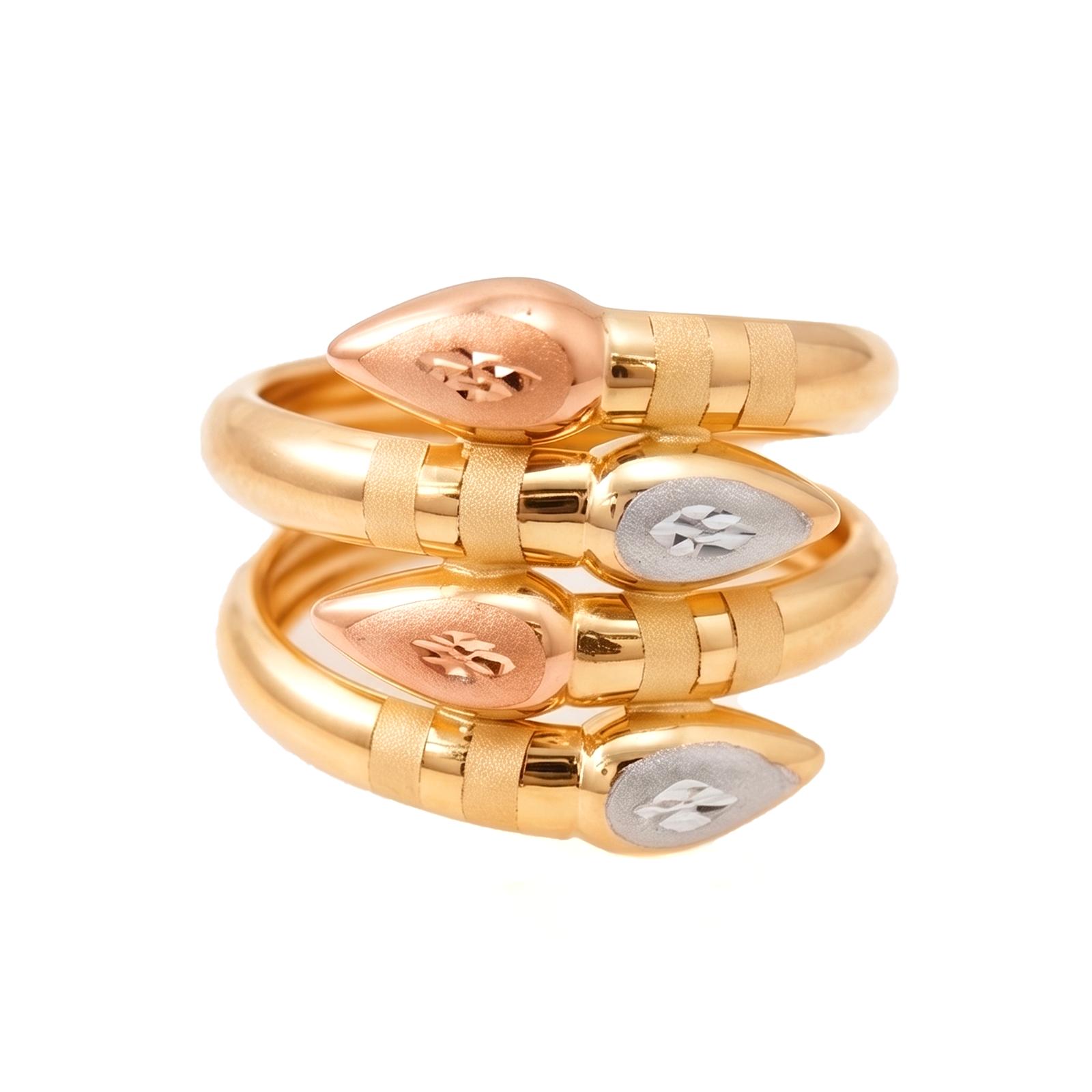 Bafleh 18K Tri Color Gold Multi Layer Ring with Teardrop Motifs - Image 5