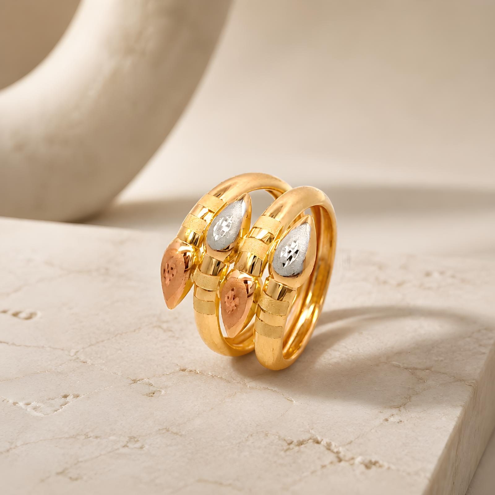Bafleh 18K Tri Color Gold Multi Layer Ring with Teardrop Motifs - Image 7