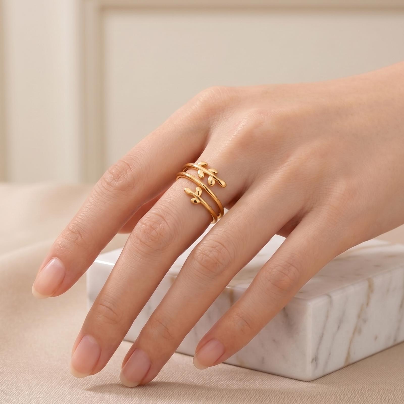 18K Gold Delicate Leaf Spiral Ring - Image 3