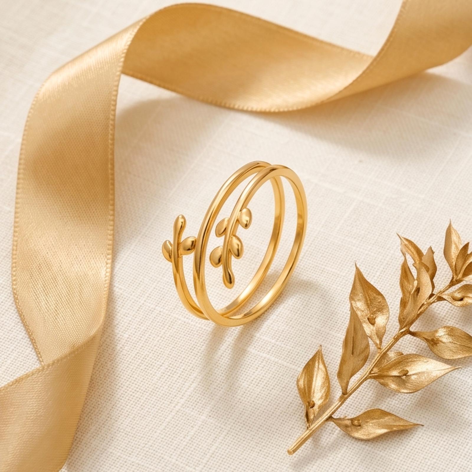 18K Gold Delicate Leaf Spiral Ring - Image 4