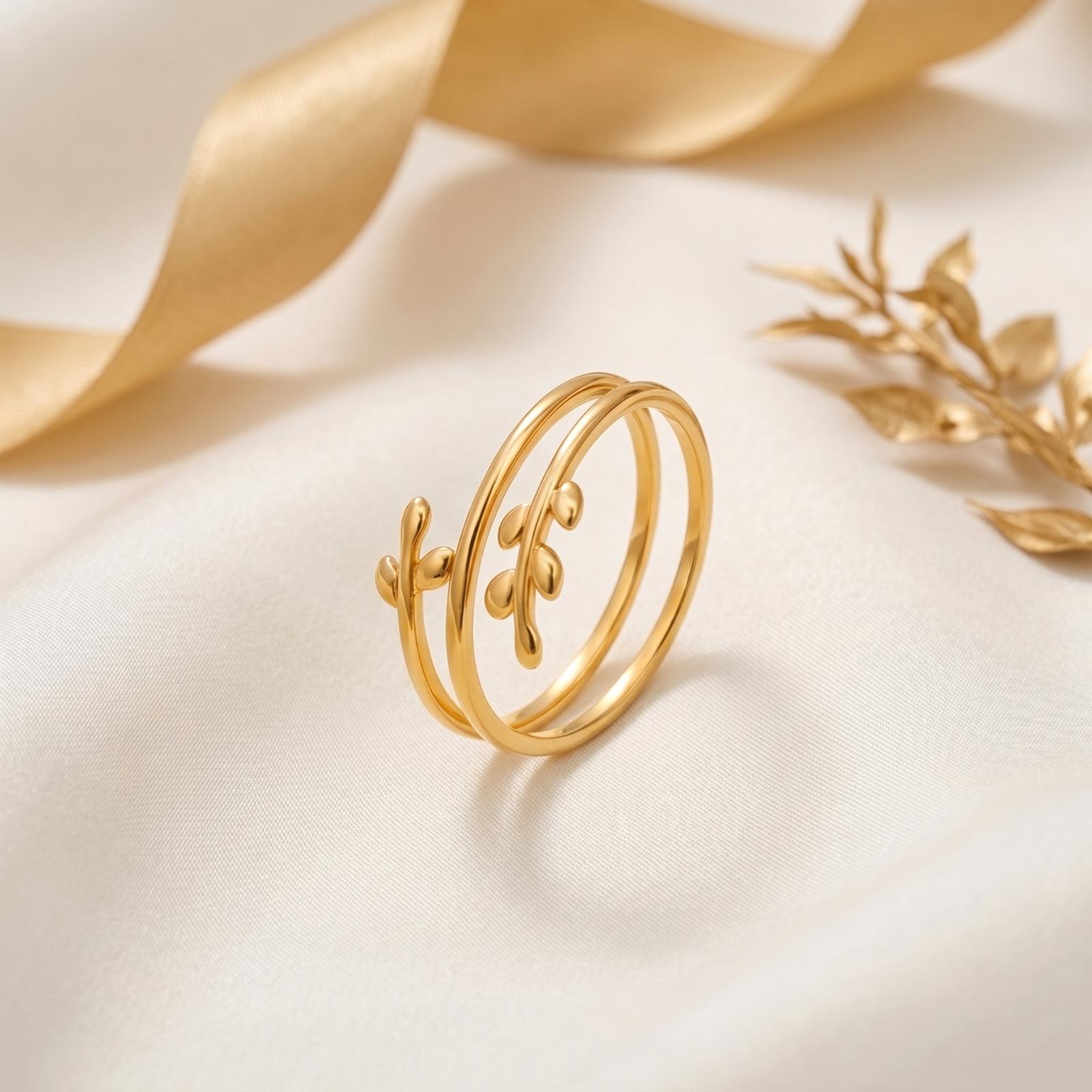 18K Gold Delicate Leaf Spiral Ring - Image 5