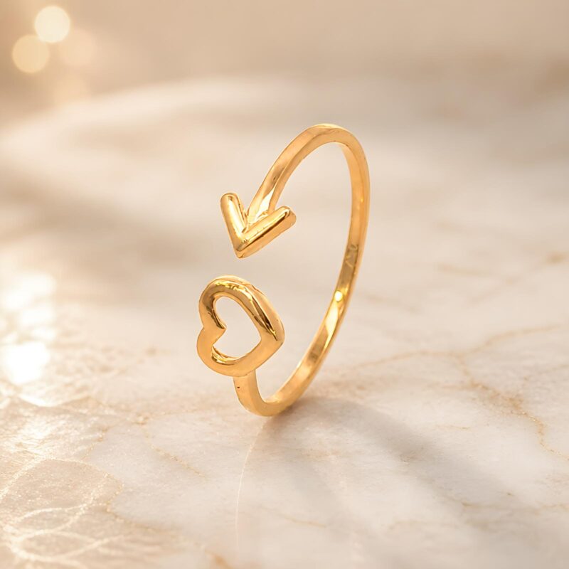 Bafleh 18K Yellow Gold Heart and Arrow Open Ring