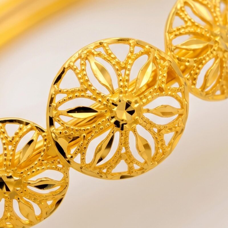 Alternative view of Bafleh Jewellery 21K Gold Adjustable Baby Bangle with Filigree Flower Motifs
