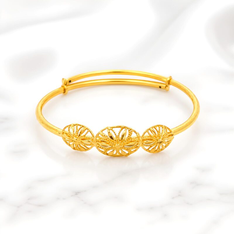Bafleh Jewellery 21K Gold Adjustable Baby Bangle with Filigree Flower Motifs