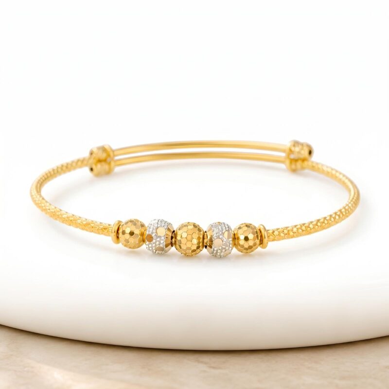 Bafleh Jewellery 21K Two Tone Gold Expandable Baby Bangle with Faceted Beads