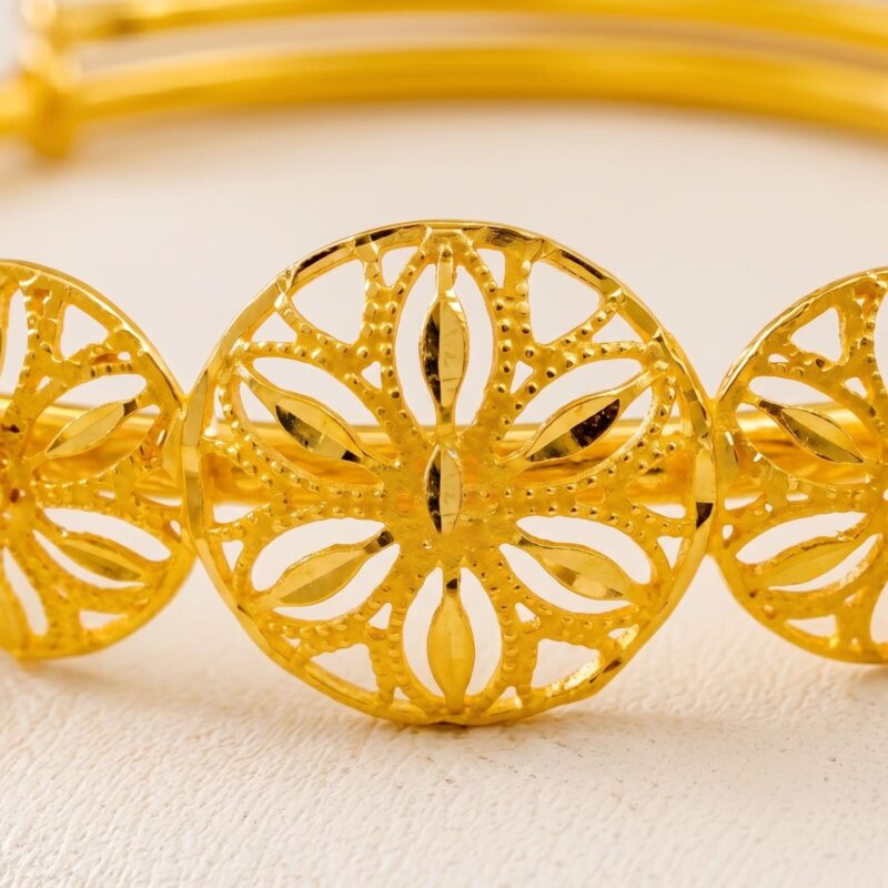 Alternative view of Bafleh Jewellery 21K Gold Adjustable Baby Bangle with Three Filigree Flower Wheels