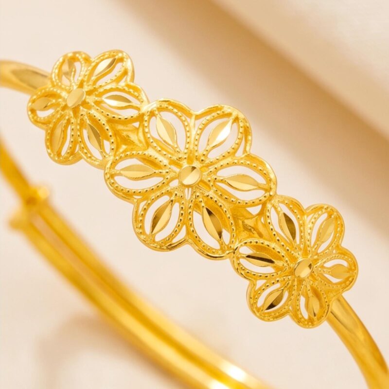 Alternative view of Bafleh Jewellery 21K Gold Adjustable Baby Bangle with Three Filigree Flowers