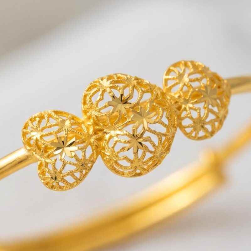 Alternative view of Bafleh Jewellery 21K Gold Adjustable Baby Bangle with Filigree Heart Trio