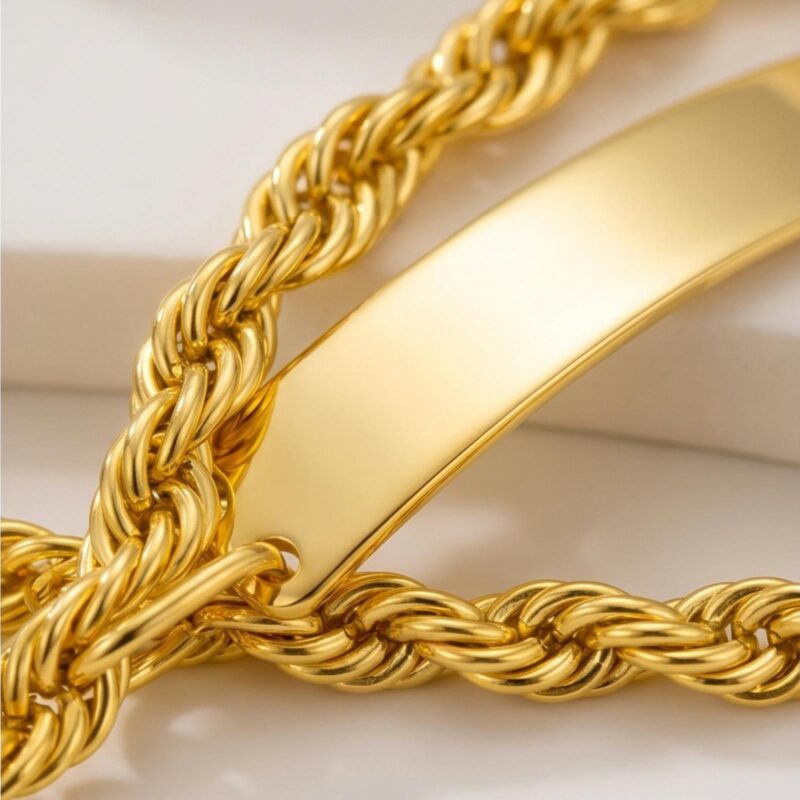 Alternative view of 21K Elegant Yellow Gold Engravable Nameplate Baby Bracelet by Bafleh Jewellery