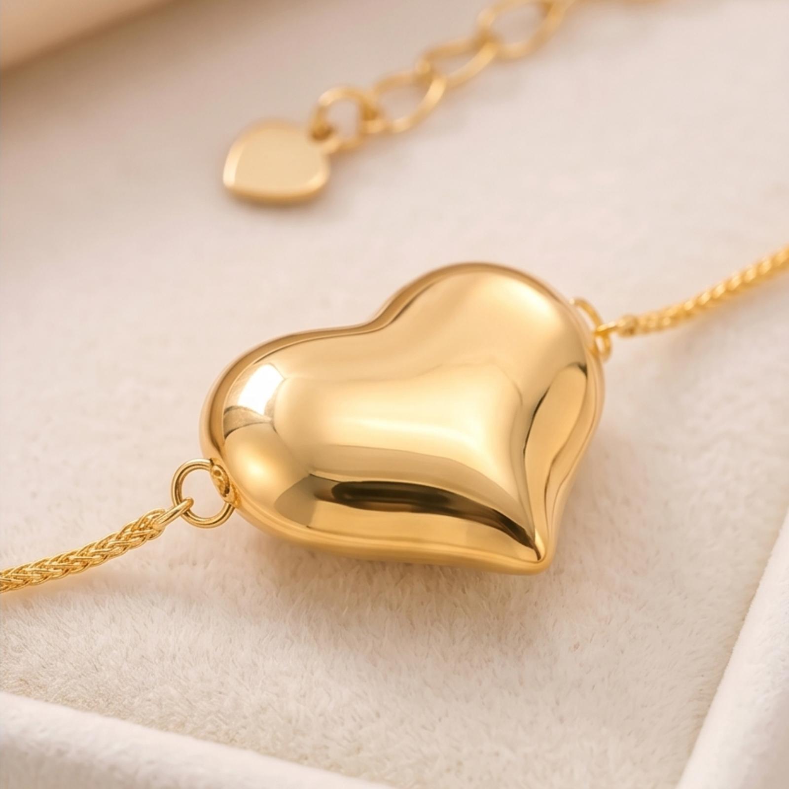 Bafleh 18K Gold Minimalist Puffy Heart Bracelet - Image 2