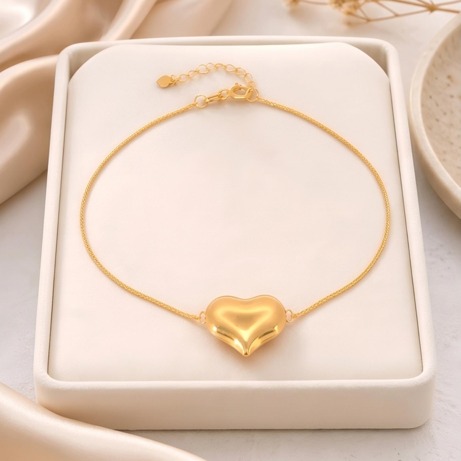 Bafleh 18K Gold Minimalist Puffy Heart Bracelet - Image 4