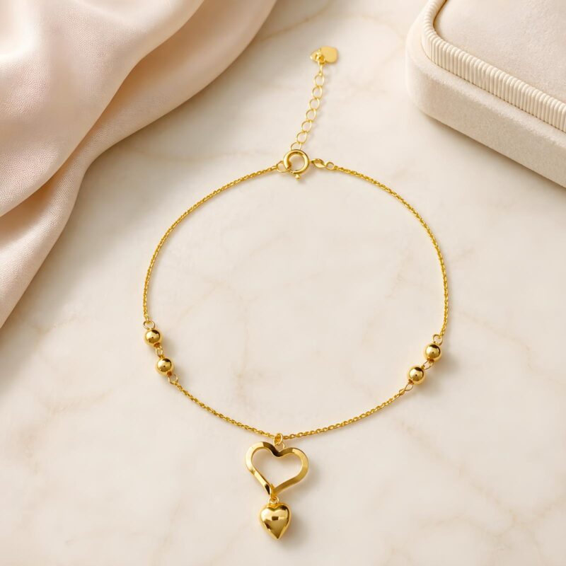 Bafleh Jewellery 18K Gold Double Heart Charm Bracelet