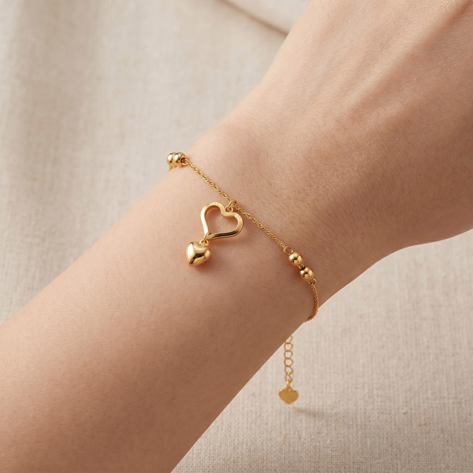 Bafleh Jewellery 18K Gold Double Heart Charm Bracelet - Image 3