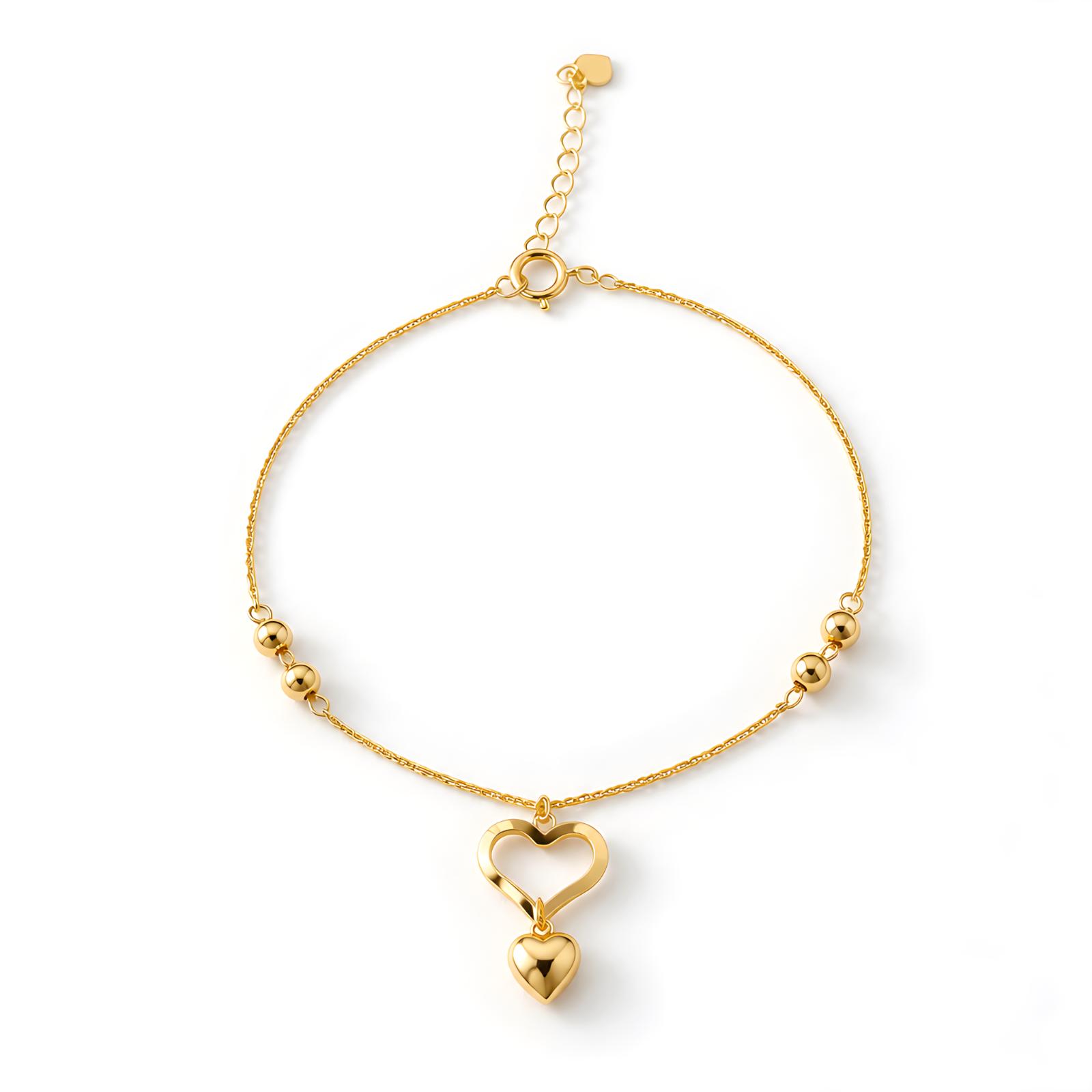 Bafleh Jewellery 18K Gold Double Heart Charm Bracelet - Image 4