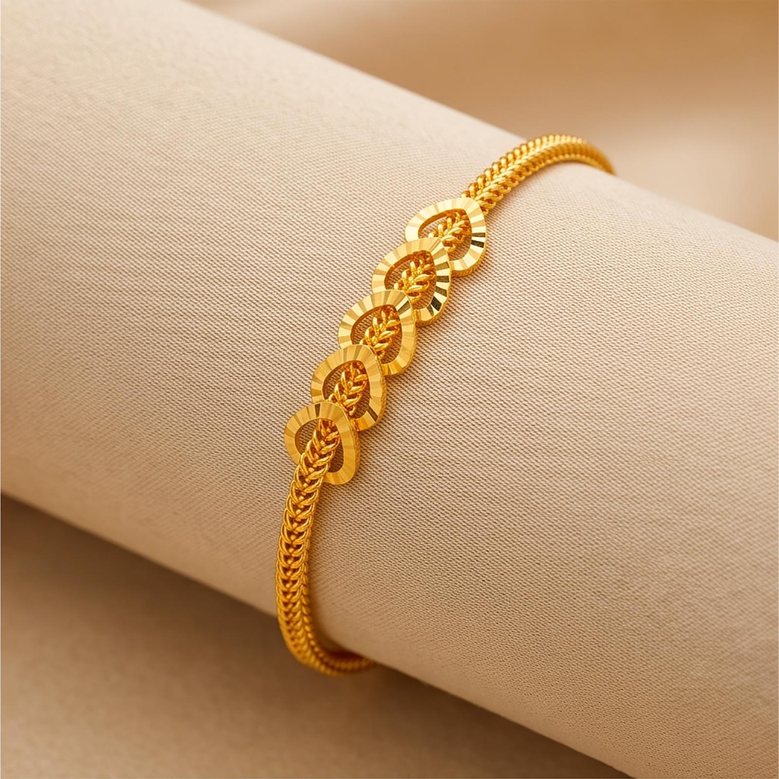 21K Gold Overlapping Hearts Woven Link Bracelet by Bafleh Jewellery - Image 4