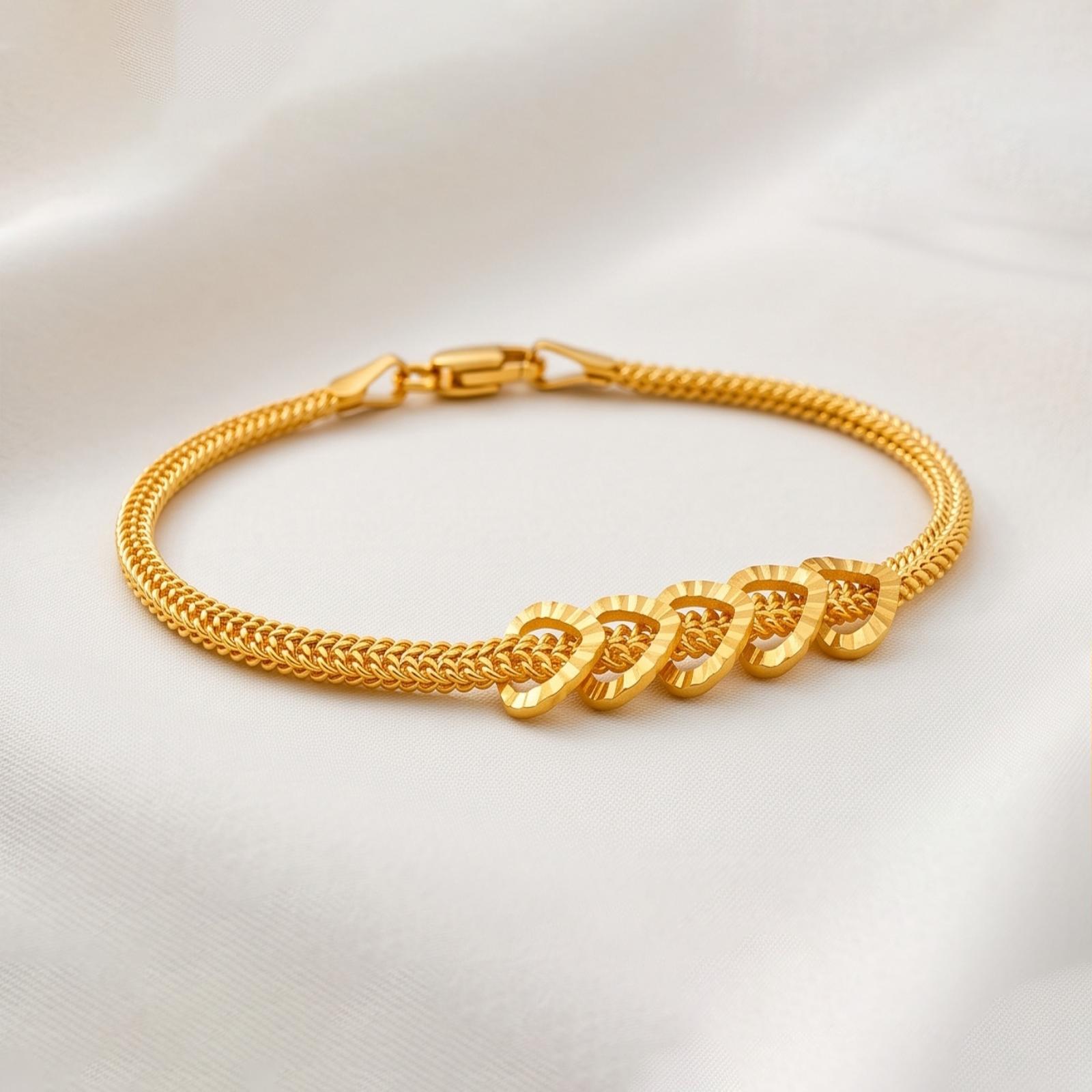 21K Gold Overlapping Hearts Woven Link Bracelet by Bafleh Jewellery - Image 3