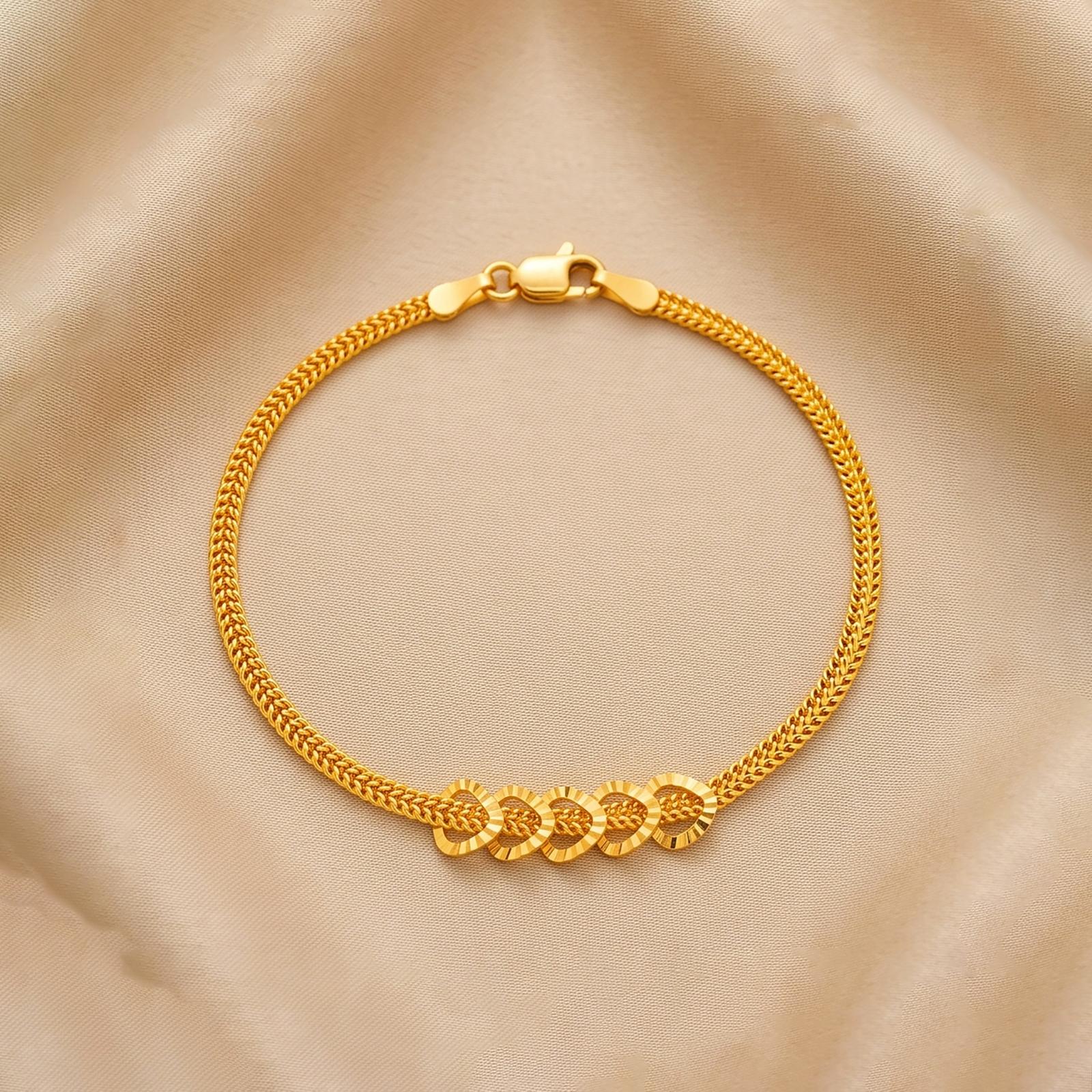 21K Gold Overlapping Hearts Woven Link Bracelet by Bafleh Jewellery