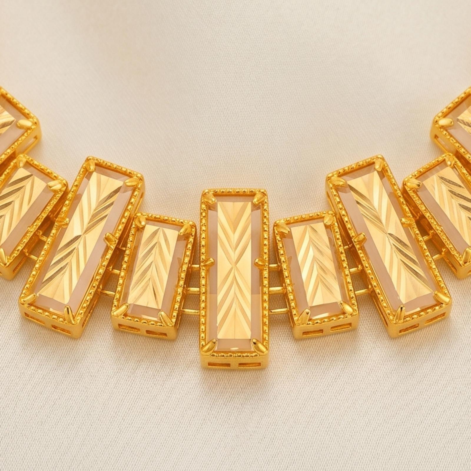 Luxury 21K Solid Gold Link Bracelet Textured Rectangular Brick Fine Jewelry by Bafleh jewellery - Image 2