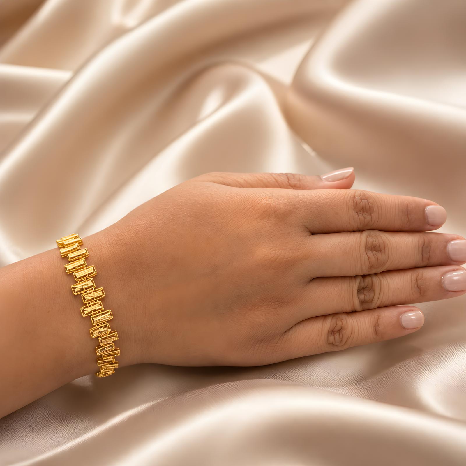 Luxury 21K Solid Gold Link Bracelet Textured Rectangular Brick Fine Jewelry by Bafleh jewellery - Image 3