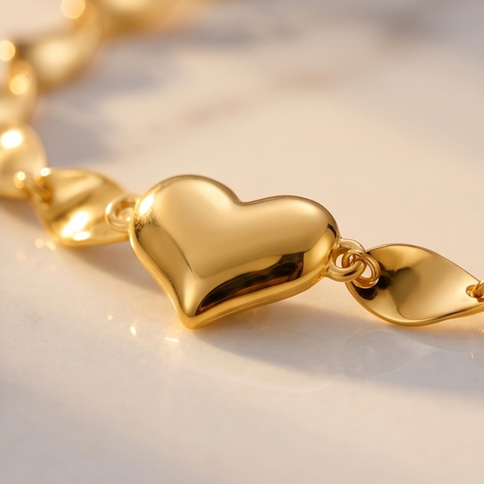 Elegant 18K Gold Polished Heart Leaf Motif Bracelet - Image 2