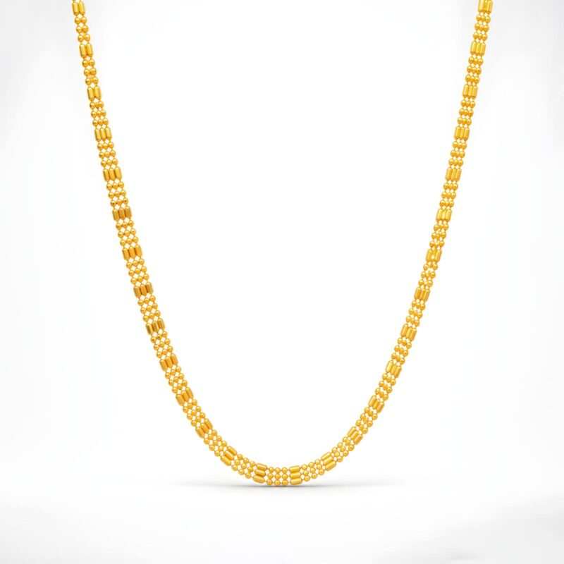 Alternative view of 21K Yellow Gold Textured Bead & Barrel Link Chain by Bafleh Jewellery