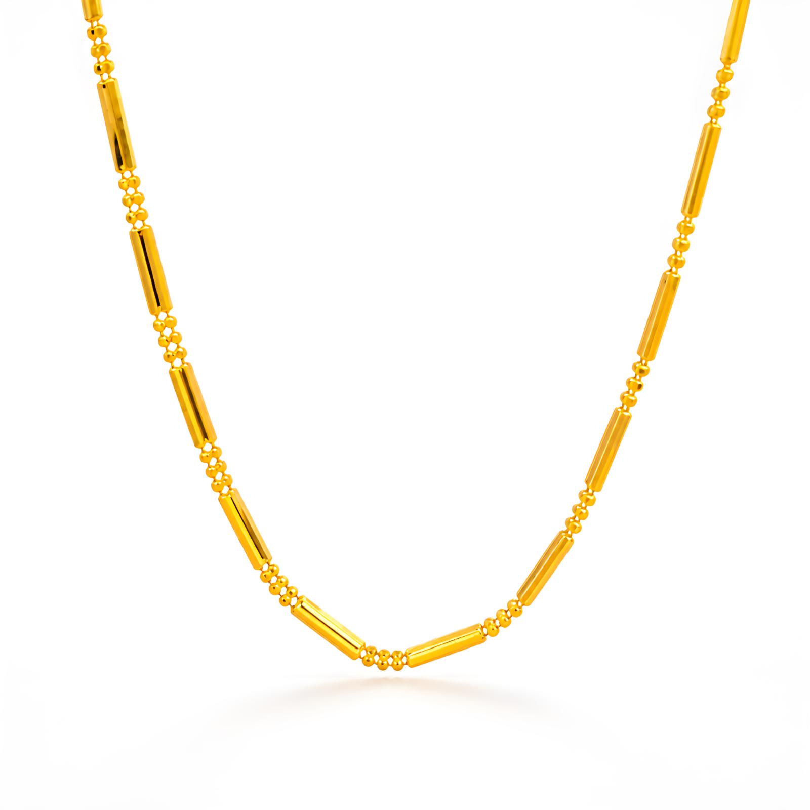 21K Yellow Gold Tube Bead Link Chain by Bafleh Jewellery - Image 2