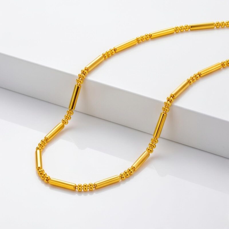 21K Yellow Gold Tube Bead Link Chain by Bafleh Jewellery