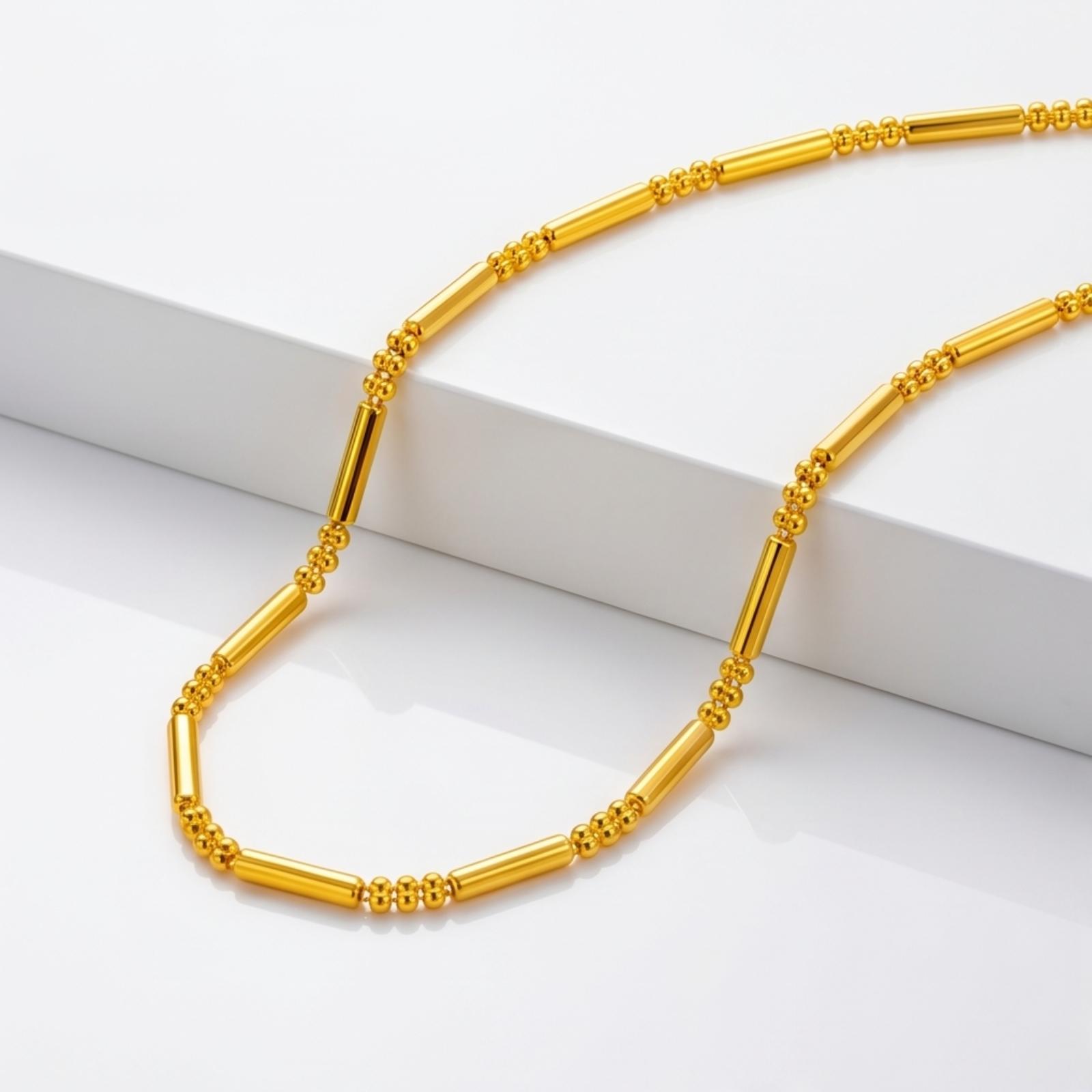 21K Yellow Gold Tube Bead Link Chain by Bafleh Jewellery