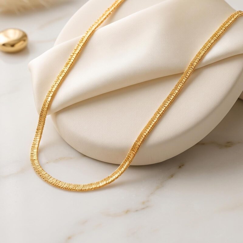 21K Yellow Gold Etched Flat Ribbon Chain Bafleh Jewellery