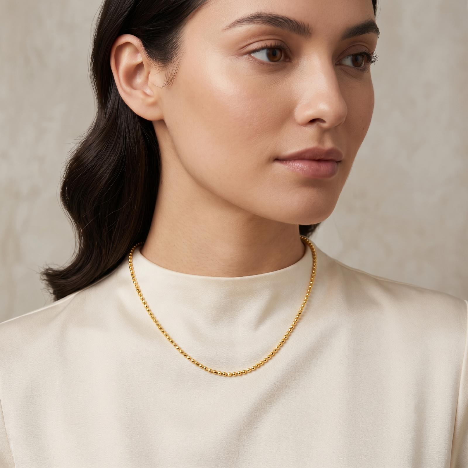 Bafleh 21K Yellow Gold Ball Bead Chain Necklace - Image 2