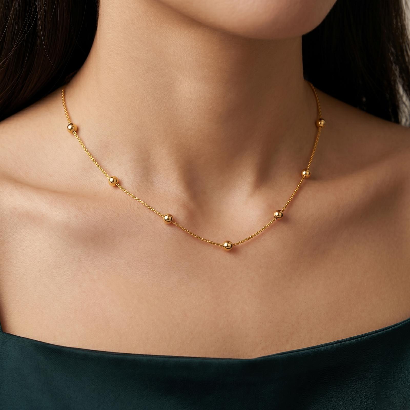 Bafleh 18K Gold Delicate Bead Chain Necklace for Women - Image 3