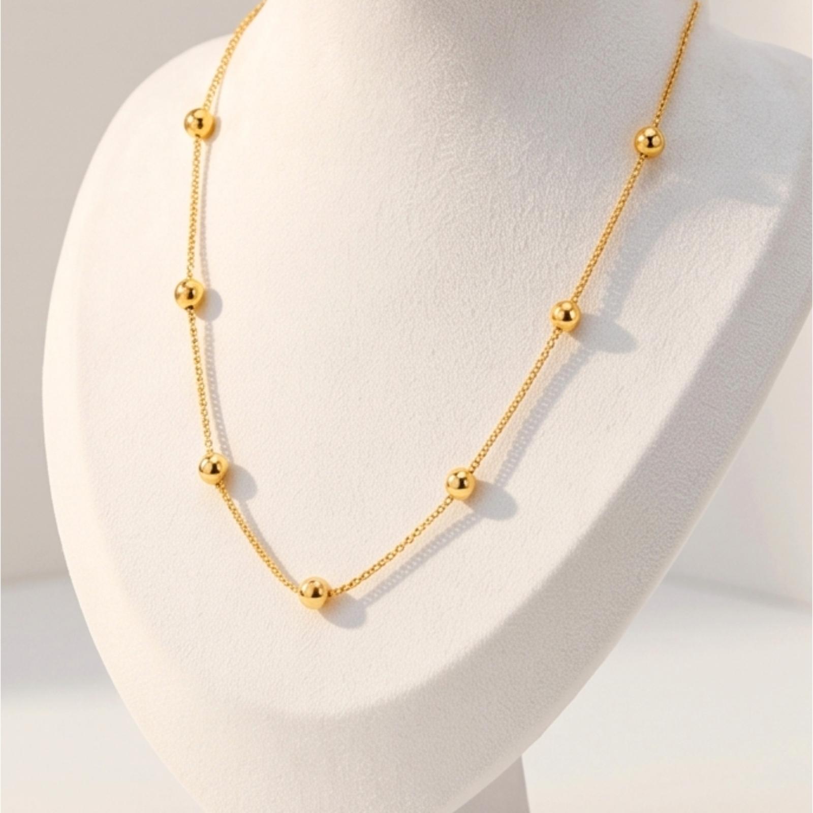 Bafleh 18K Gold Delicate Bead Chain Necklace for Women