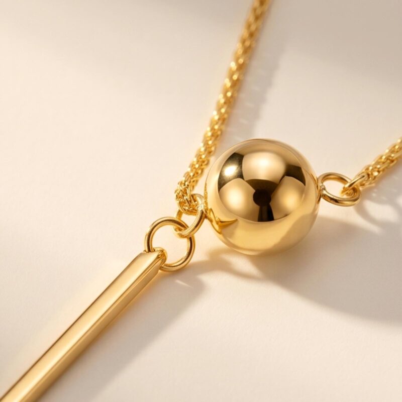 Alternative view of Bafleh 18K Gold Delicate Vertical Bar  Bead Drop Necklace for Women