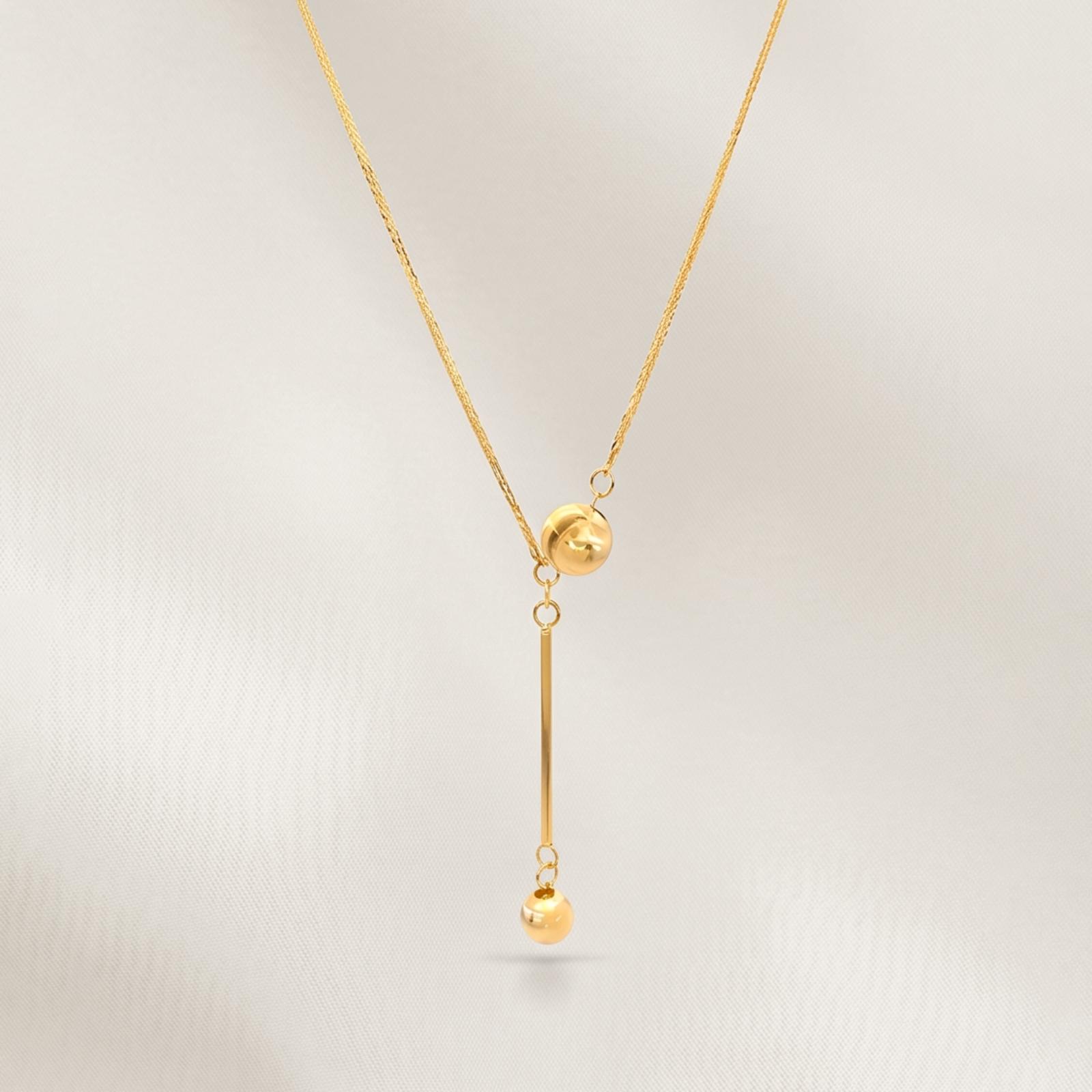 Bafleh 18K Gold Delicate Vertical Bar Bead Drop Necklace for Women - Image 4
