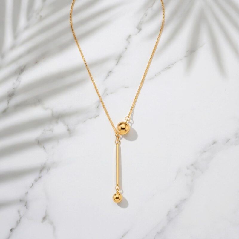 Bafleh 18K Gold Delicate Vertical Bar  Bead Drop Necklace for Women