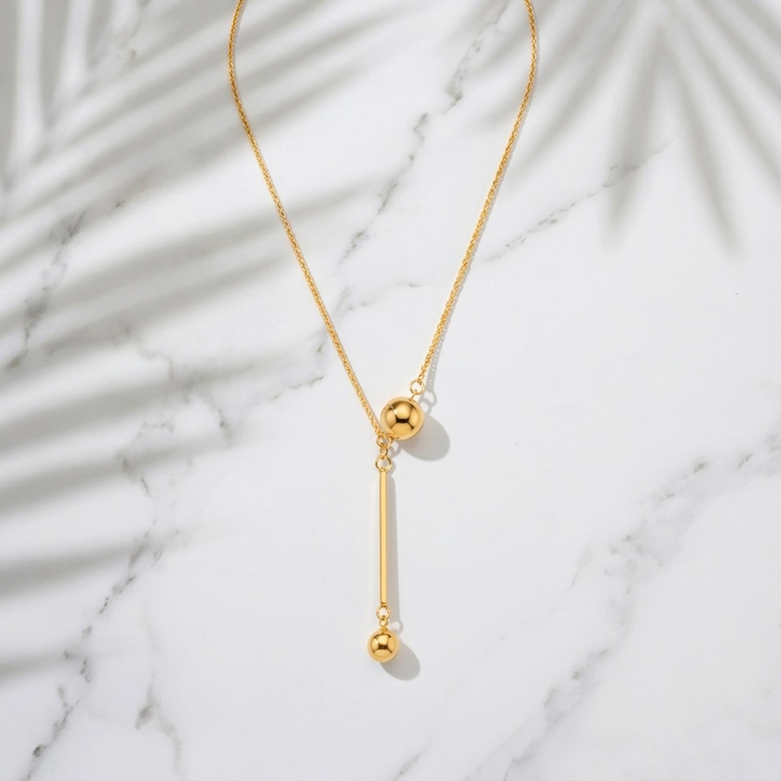 Bafleh 18K Gold Delicate Vertical Bar Bead Drop Necklace for Women