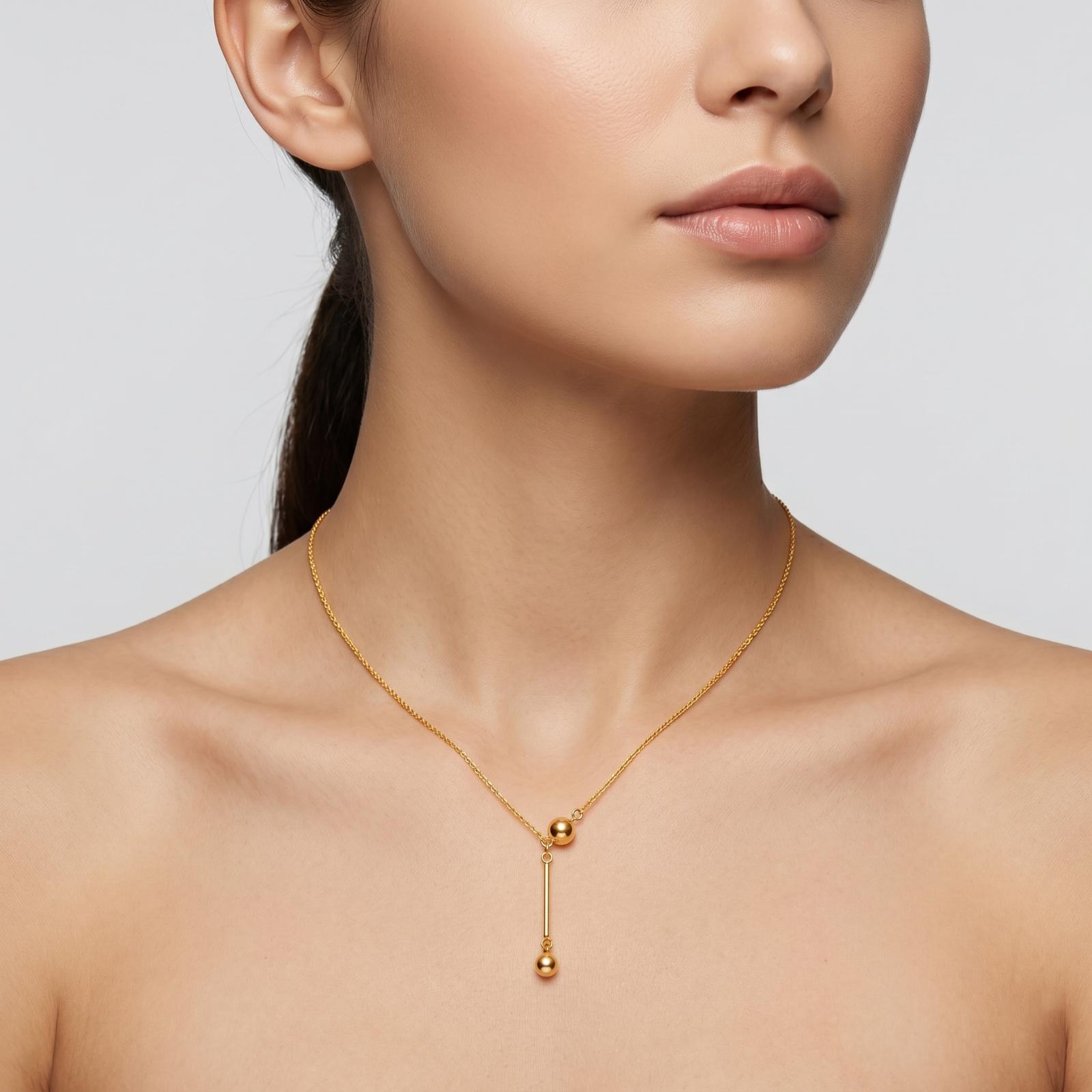 Bafleh 18K Gold Delicate Vertical Bar Bead Drop Necklace for Women - Image 3