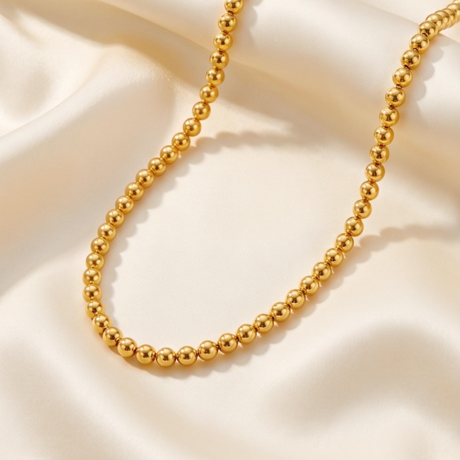 Bafleh 18K Gold Continuous Spherical Bead Strand Necklace for Women