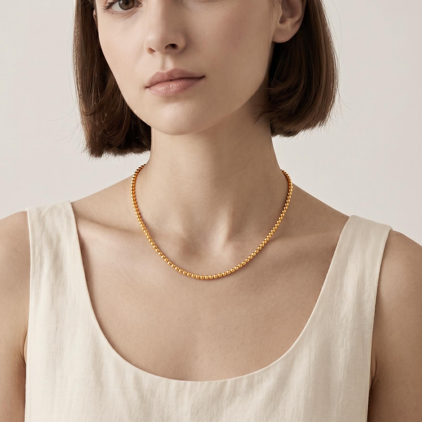 Bafleh 18K Gold Continuous Spherical Bead Strand Necklace for Women - Image 2